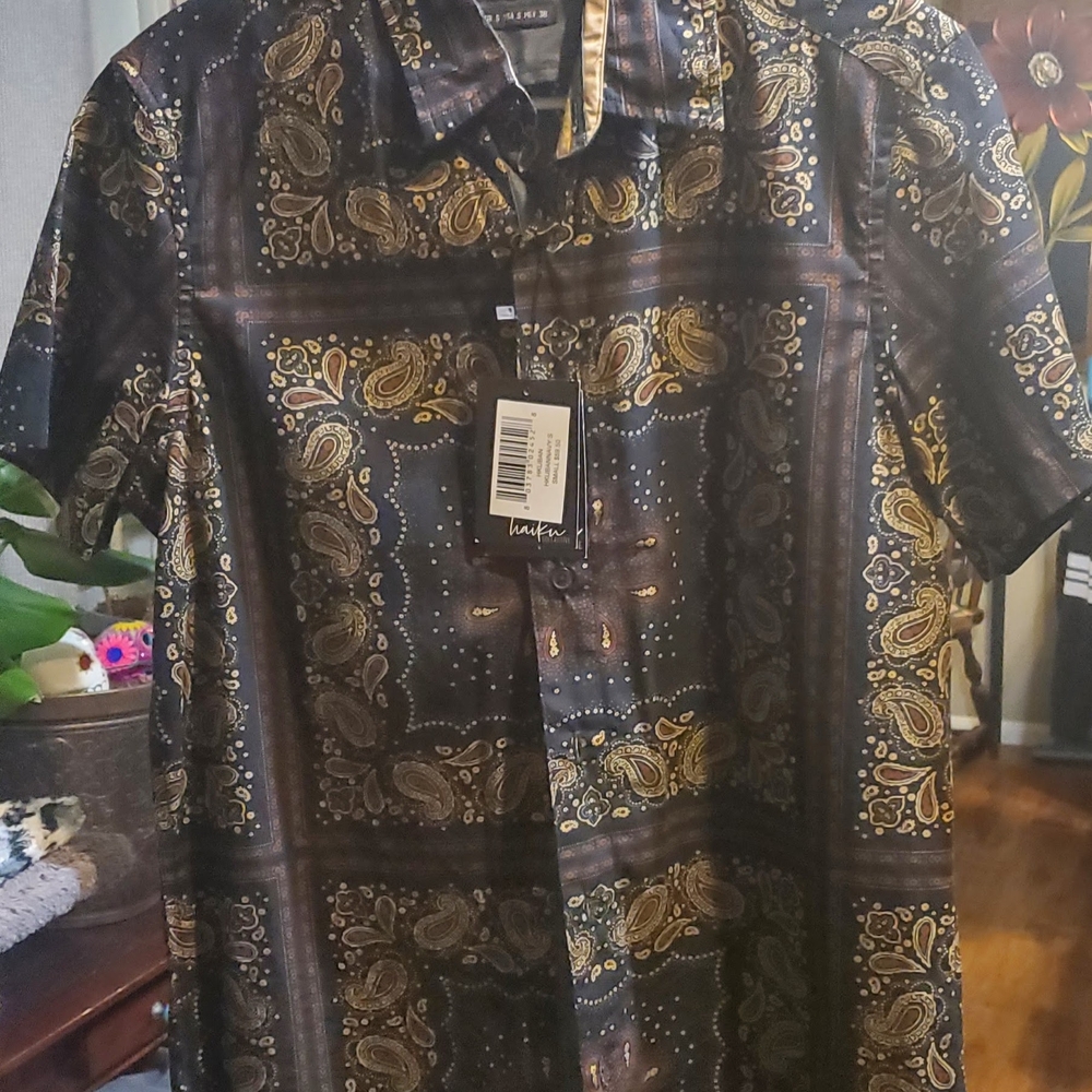 Haiku Black and Gold Paisley Button Down Shirt